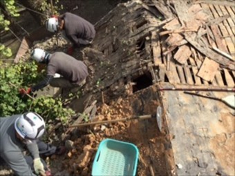 瓦、土の撤去及び杉皮撤去