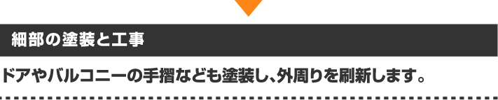 ドアやバルコニーの手摺など細部の塗装と工事